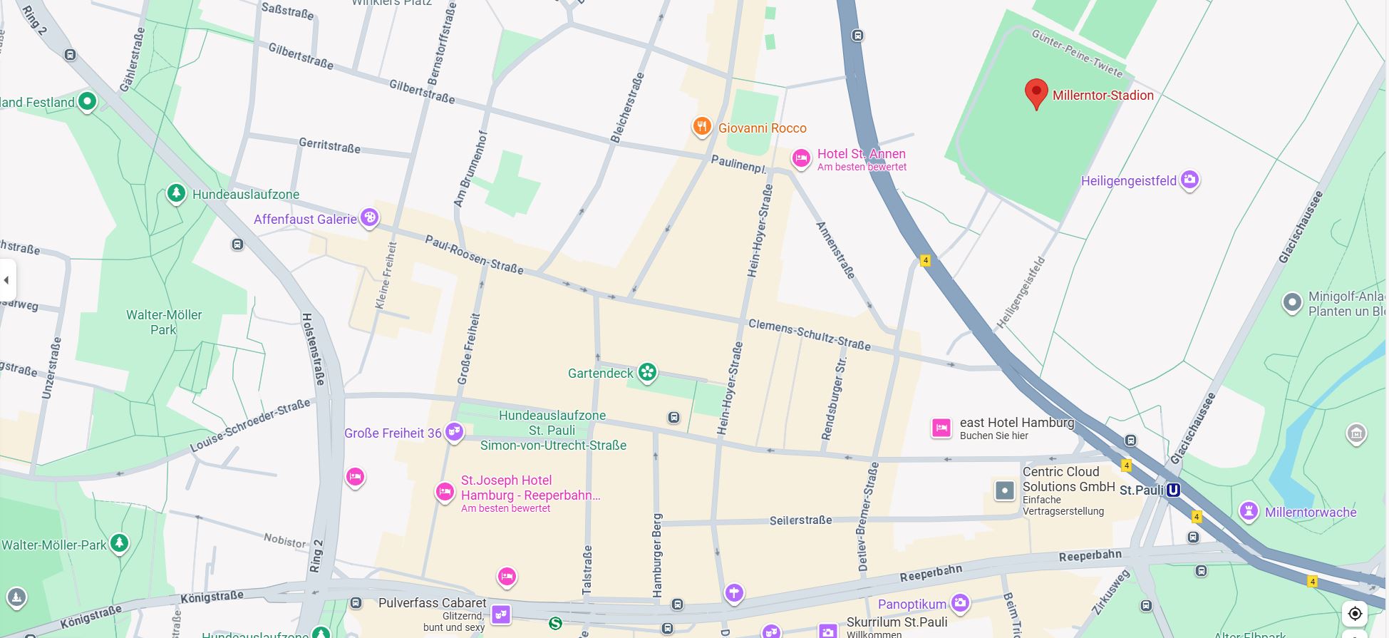 Ausschnitt eines Stadtplans - Millerntor Station
